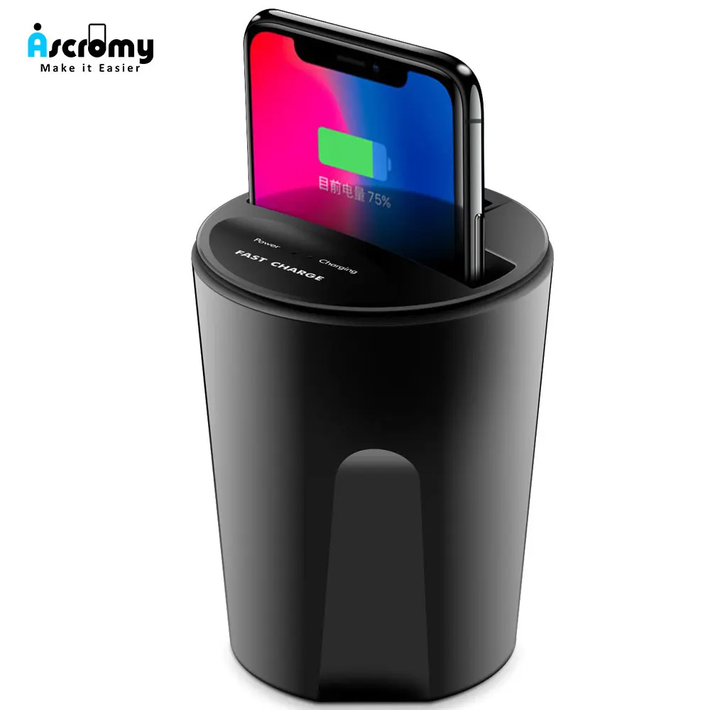Ascromy For iPhone X Wireless Car Charger Cup Qi Charging Holder Stand for iPhone 8 Samsung Galaxy S9 S8 S7 S6 Induction Charger (1)