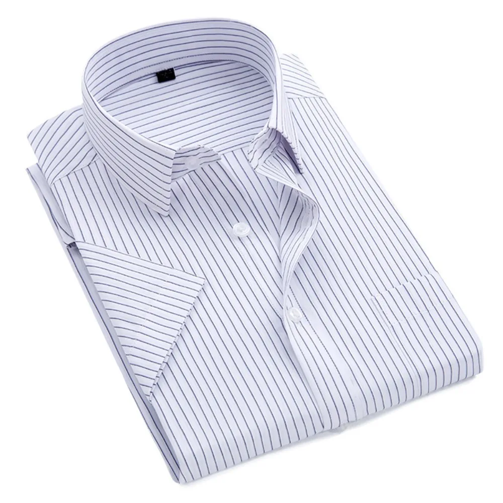 Fashion Vertical stripes Formal dress shirt men slim fit Blue