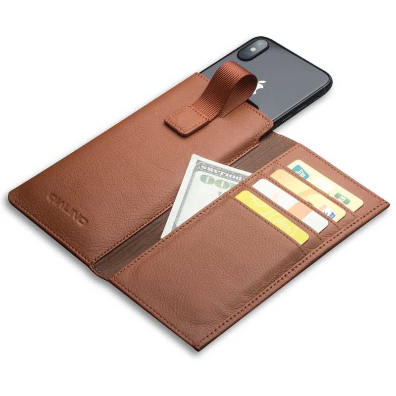 

QIALINO Leather Bag Case For iPhone X Genuine Leather Cover For iPhone X Wallet Pouch Card Slot Luxury Phone Bag Case 5.8 inch