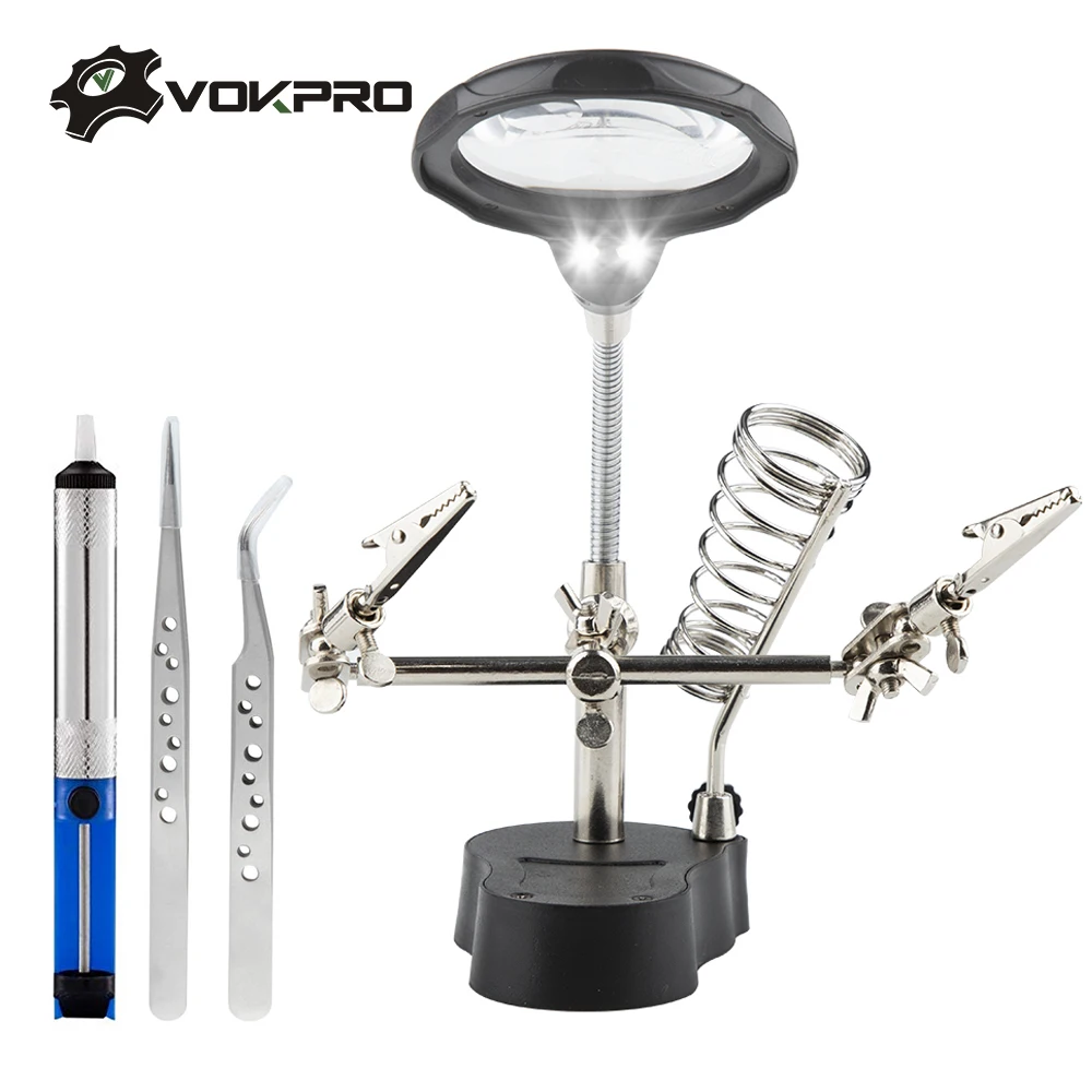 3 Hand Soldering Iron Stand Welding Tool With Illuminated Glasses LED
