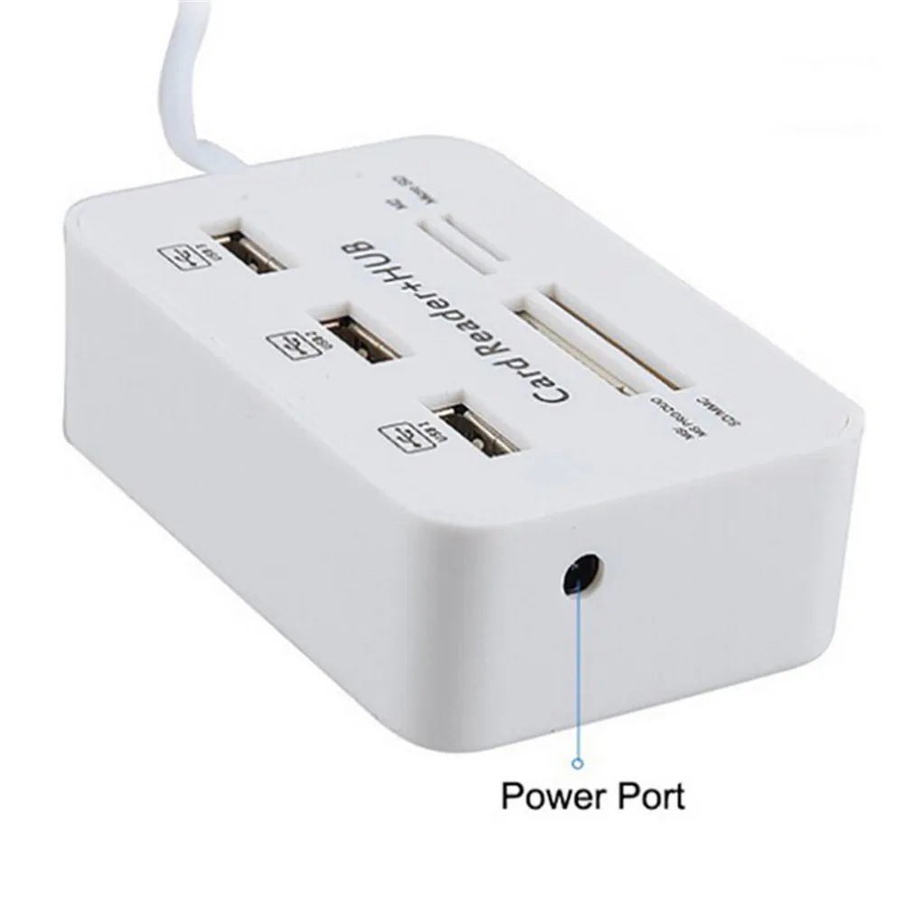 Computer Charger USB Hub 2.0 Card Reader with Power Adapter 3 Port USB Charger Hubs with External Power for Laptop Computer 