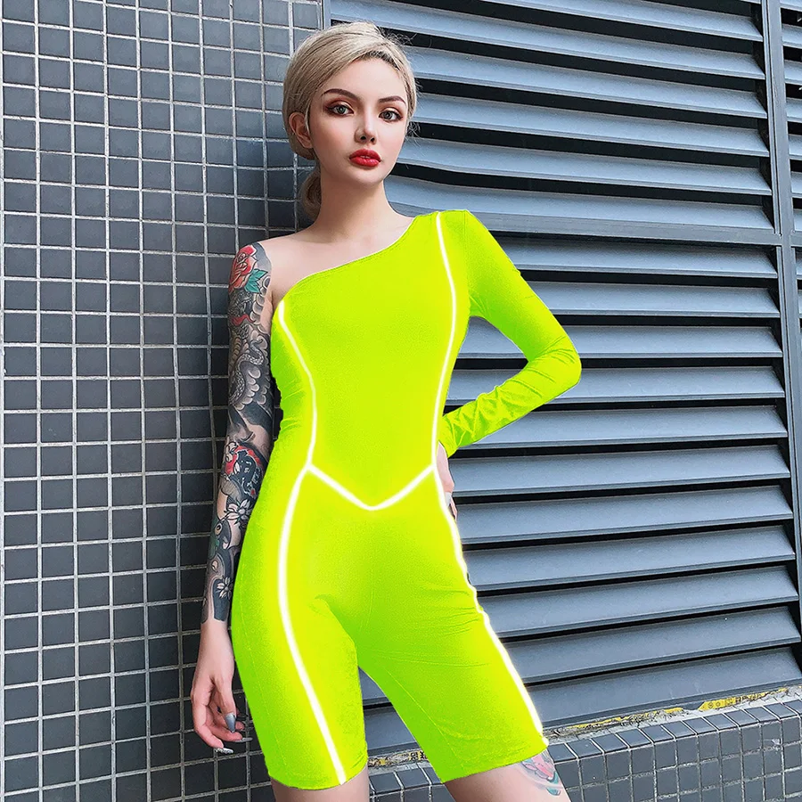 Nibber fashion Reflective patchwork Neon color playsuit women 2019 summer Basic black Active jumpsuits bodycon Sportswear mujer Nibber fashion Reflective patchwork Neon color playsuit women 2019 summer Basic black Active jumpsuits bodycon Sportswear mujer