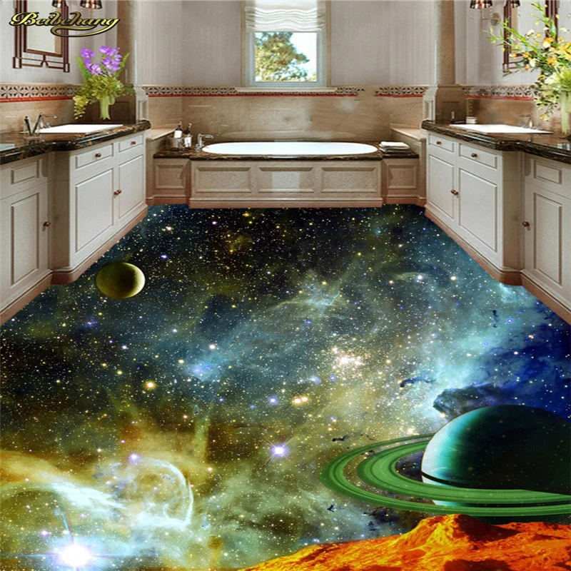 

beibehang Custom Photo Floor Painting Wallpaper Universe Star Trek 3D Self Adhesive Wear Thicker PVC Floor Painting
