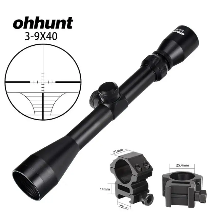 ohhunt 3-9X40 Hunting Optics Riflescopes Rangefinder or Mil Dot Reticle Crossbow Shooting Tactical Rifle Scope with Mount Rings - Цвет: with picatinny ring2