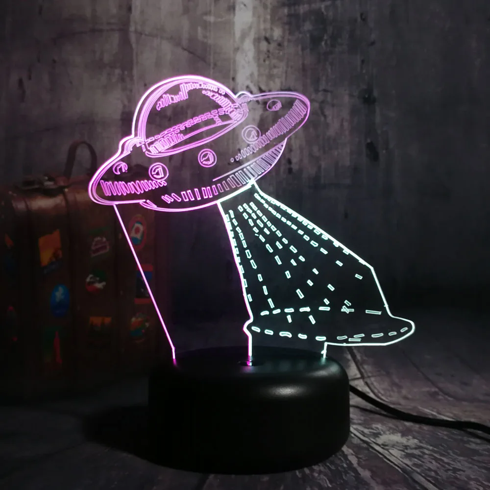 Мультяшный милый космический корабль НЛО Alien акриловый 3D LED RGB смешанный 7