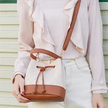 

S.IKRR Spring And Summer Color Matching Ladies Bucket Bag Womens Purses And Handbags Shoulder Bag Simple Crossbody Bag Tote