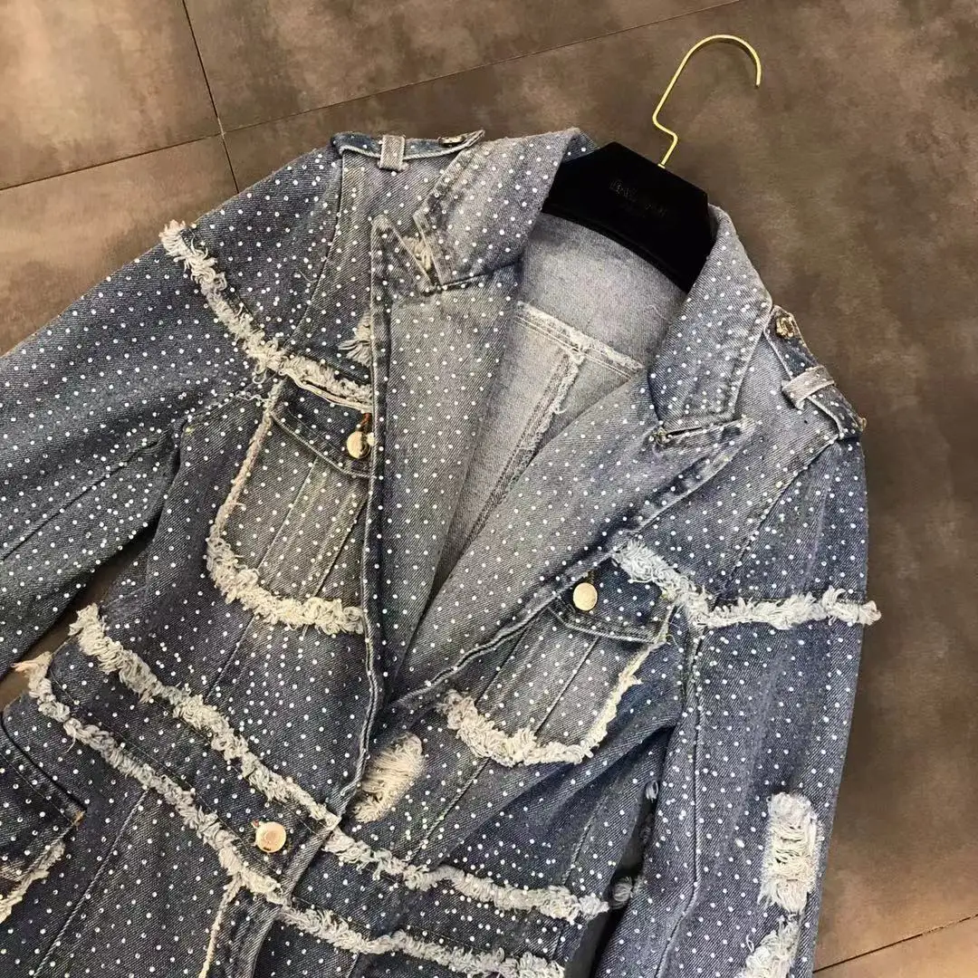 Куртка-бомбер Jaqueta Feminina Inverno Весенняя новая куртка с отворотом и длинным рукавом с карманом с блестящими стразами