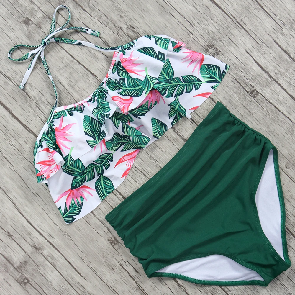 Buy High Waist Bikini Flamingo Swimsuit Ruffled Women