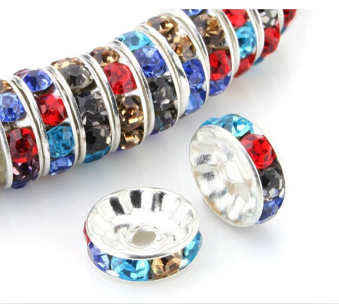 

Free Shipping 30pcs/Lot 6MM Multi Mixed Crystal European Spacer Metal Silver/Gold Rondelle Rhinestone Spacer Loose Beads