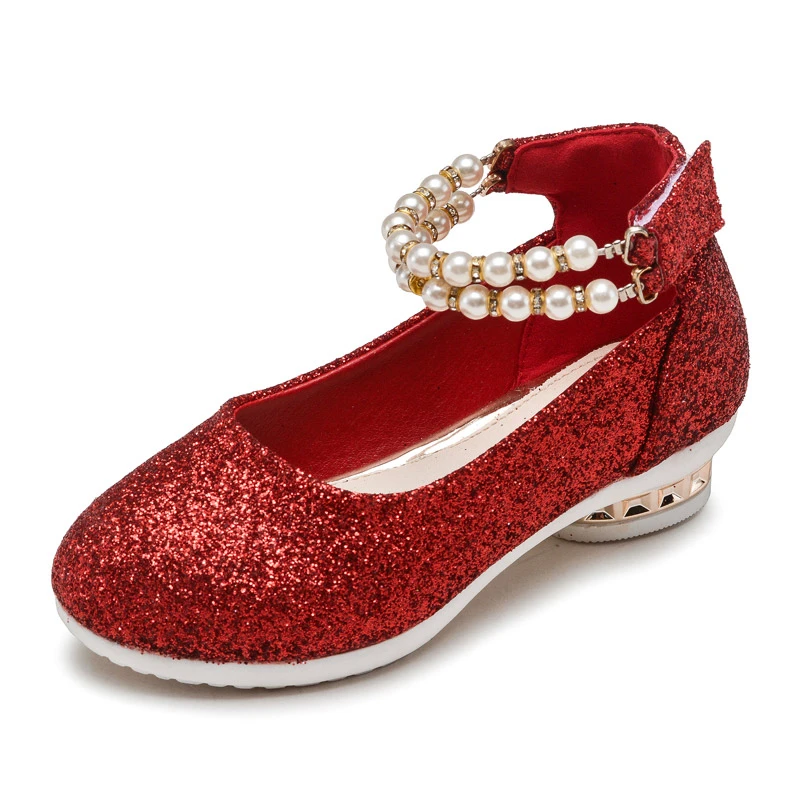 

KINE PANDA Elegant Big Kids Girls Shoes High Heels For Party Wedding Black Pink Ankle Strap Children Girls Dress Leather Shoes