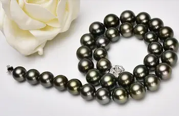 

stunning10-11mm Tahitian black green pearl necklace 18inch silver KKK