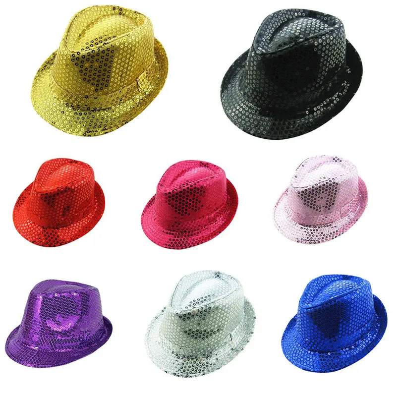 Детские однотонные Цвет пайетки Fedora Hat Дети Шапки шапки Детские hat muts новорожденных Фото Опора baby muts 30