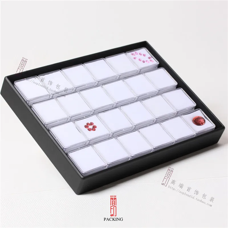 

24pcs/tray Gemstone Box Transparent plastic Black and white color Diamond Display Tray Gem Box or Gemstone Organizer