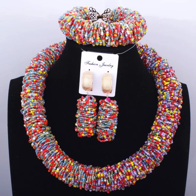 

2018 Dubai Choker Necklace Costume Nigerian African Wedding Beads Jewelry Sets For Women Multicolor Jewellery set Free Shipping