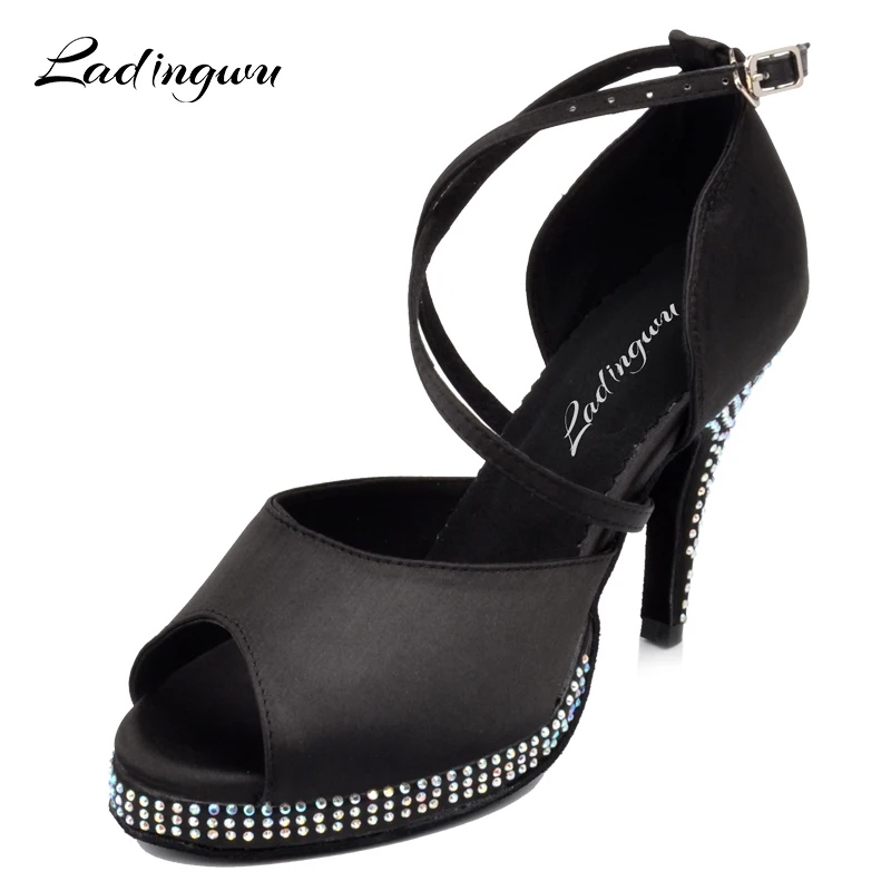 Najtaniej Ladingwu nowy kobiety wodoodporna platformy satynowe buty do tańca Latin buty Rhinestone Salsa buty do tańca towarzyskiego kolory morela czarny