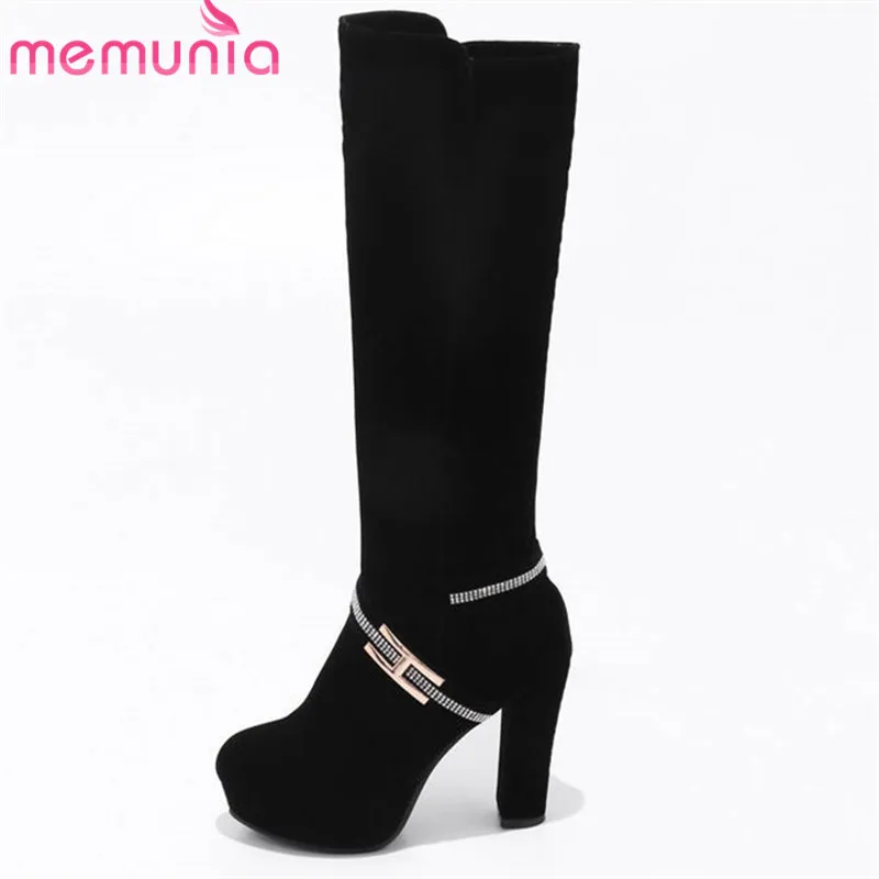 

MEMUNIA 2020 new fashion shoes woman knee high boots women flock round toe platform booties zipper crystal autumn winter boots