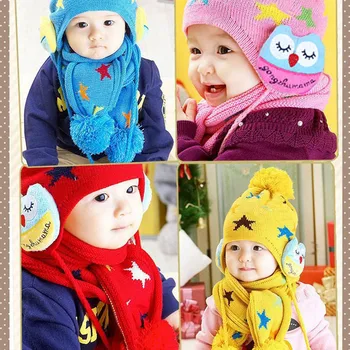 

Child Baby Kids Beanie Crochet Earflap Hat Scarf+Cap 2pc Five Pointed Star Gift For