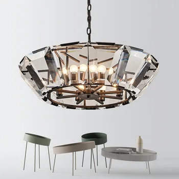 

DOXA American LED Crystal Pendant Lights Fixtures Dinning Room Bedroom Vintage Industrial Lamp Lustres De Cristal