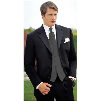 

Custom made Black groom tuxedos Three Buttons wedding suits Classic groom suits for man Men Suits (Jacket+Pants+Vest)