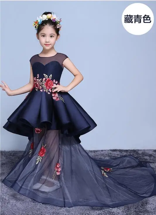 Handmade Embroidery Flower Girl Dresses Scoop Short Sleeveless Floor Length Satin Tulle Appliques Ball Gown Kids Wedding Dress Handmade Embroidery Flower Girl Dresses Scoop Short Sleeveless Floor Length Satin Tulle Appliques Ball Gown Kids Wedding Dress