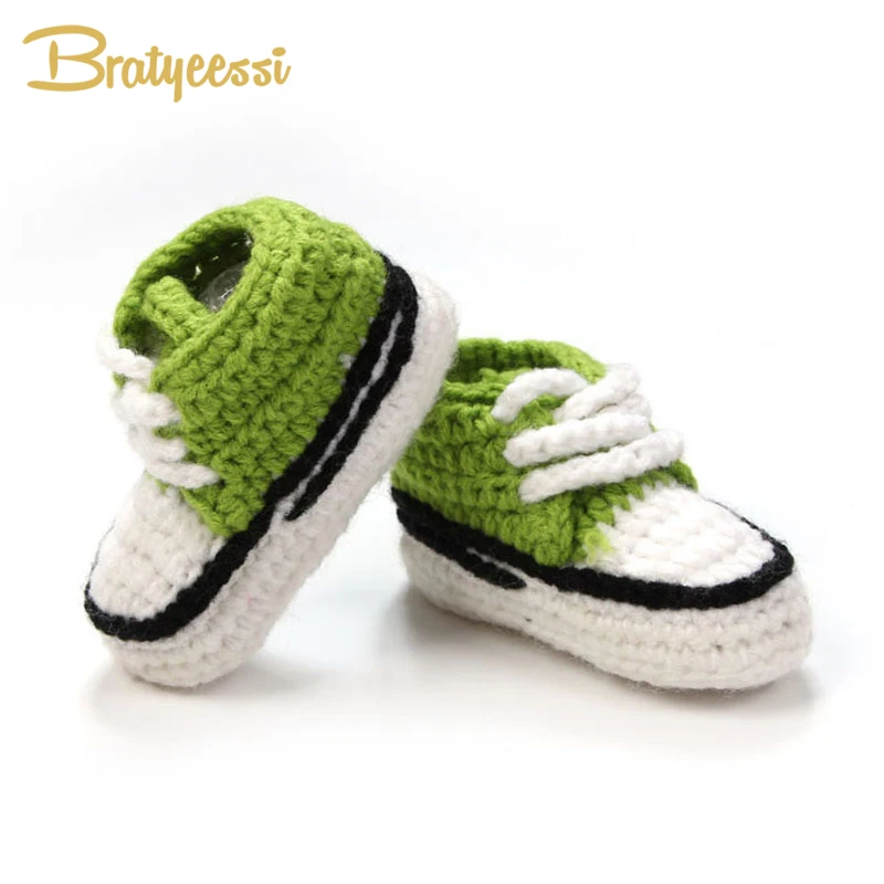 Multicolore Tricoté Bébé Berceau Chaussures Fait-main Bébé Crochet Bottines Lacer Nouveau-né Chaussures 10cm