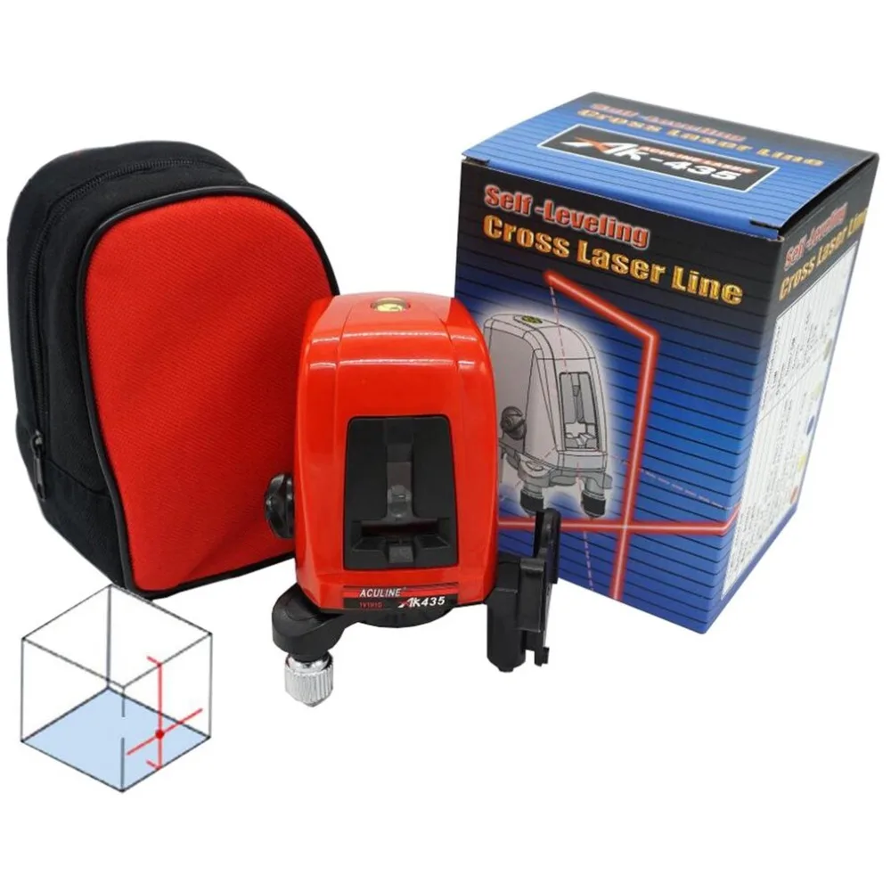 

AK435 360 Degree Self-leveling Cross Laser Level 2 Red Lines 1 Point Compatible Rotary Horizontal Vertical Laser Levels Meter
