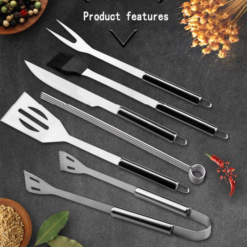 

BBQ Grill Tool Kit With Canvas Storage Bag Camping Outdoor Cooking Tools Kit Stainless-Steel Barbecue Grilling Accessories
