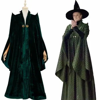 

Professor Minerva McGonagall Cosplay Costume Magic Robe Cape Velvet Cloak Halloween Carnival Witch Costume Custom