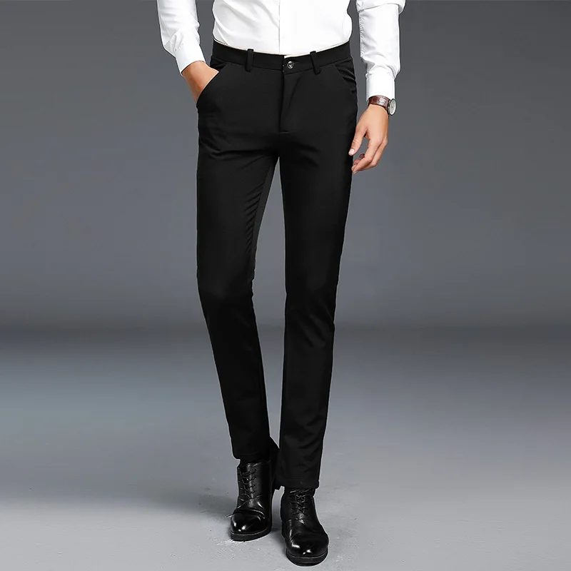 AIRGRACIAS Men Pants High Quality Cotton Casual Pants Stretch male trousers man long Straight Trousers solid color suit pant - Цвет: 667Balck