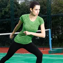 Женские туфли из дышащего материала, хлопковая футболка с коротким рукавом, одежда, быстро сохнет, бега, йоги, Фитнес футболка для отдыха для упражнений, тренировок, футболка