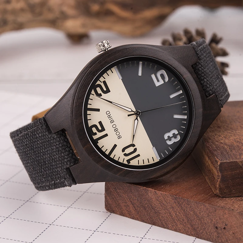BOBO BIRD Lovers Rustic Couple Watches with Canvas Strap