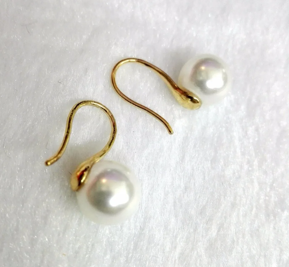 

women Jewelry Earring 10mm 12mm 14mm white round ball natural Shell pearl dangle hook Earring Gold colors hook