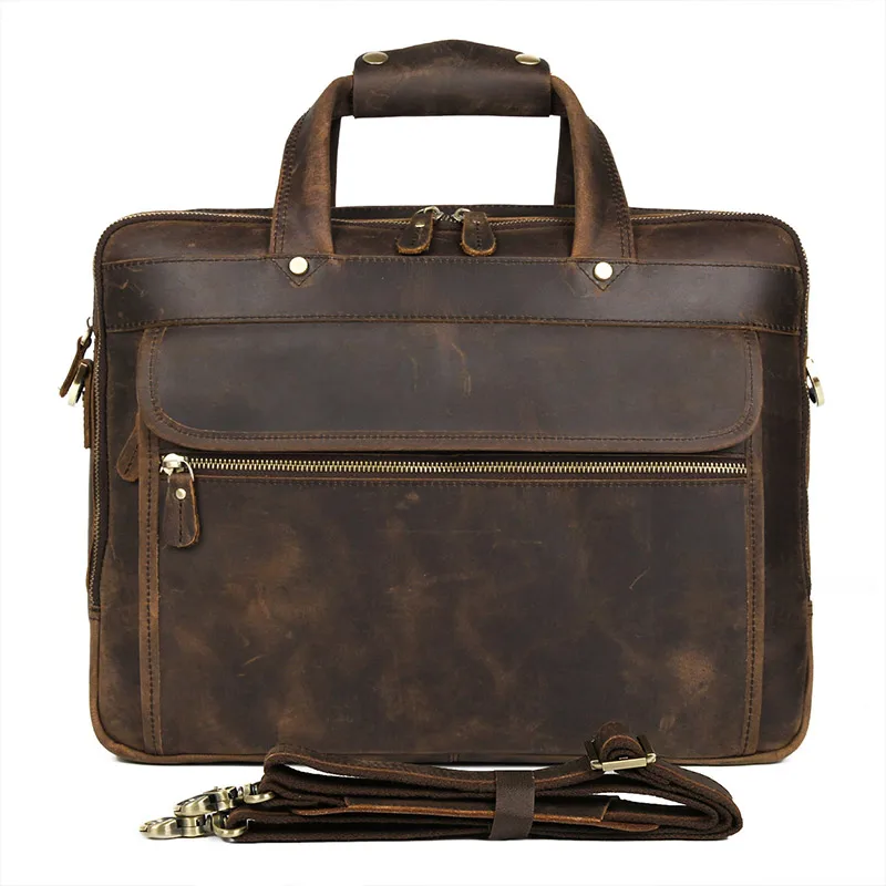 J.M.D винтажная кожаная сумка для ноутбука, мужской портфель, сумка-портфель, сумка-мессенджер, 7388R - Цвет: Dark Brown