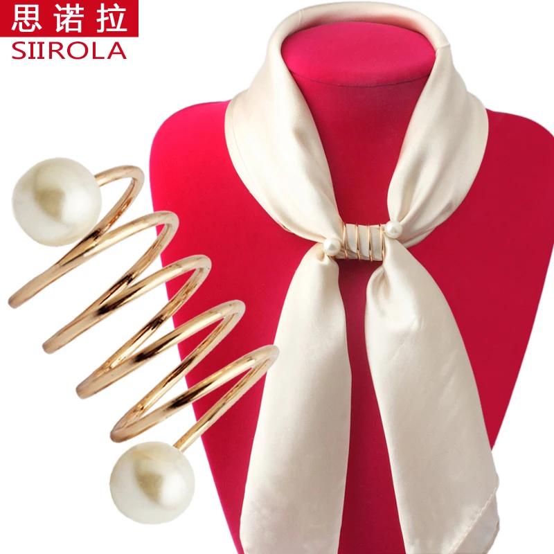 

Free shipping! Women 2015 New simple style spiral shape inlaid pearls Gold-plating Brooches/ Silk scarf jewellery/ Scarf buckle