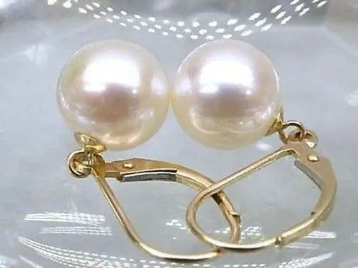 

PERFECT AAA++ROUND 8-9MM WHITE SOUTH SEA PEARL DANGLE EARRING 14k/20 YELLOW GOLD