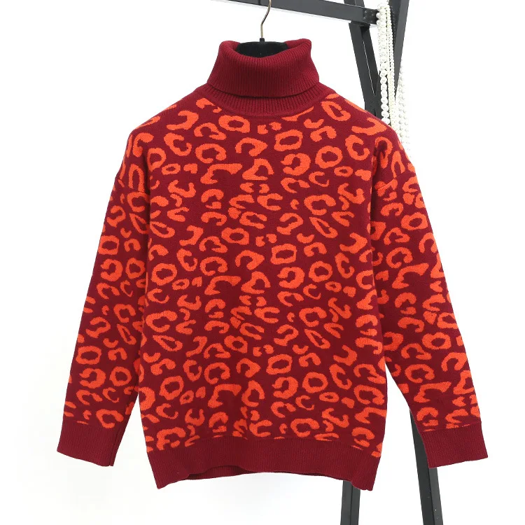 Женский свитер, пуловер, вязаные топы, красный Леопардовый толстый свитер, модные свитера с отложным воротником, осенне-зимние C-093 - Цвет: red
