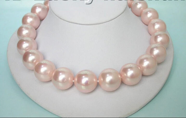 

20mm 100% round pink south sea shell pearl necklace ^^^@^Noble style Natural Fine jewe FREE SHIPPING