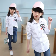 Блузки для девочек белые рубашки для девочек с длинными рукавами и принтом из мультфильмов, школьная форма, детская одежда, рубашки Одежда для девочек 10 12