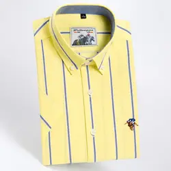 Высококачественная модная желтая рубашка из 100% хлопка в полоску, Повседневная деловая рубашка-Оксфорд с короткими рукавами и логотипом