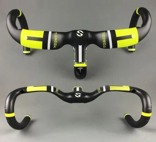 

TOSEEK Carbon Fiber Handlebar Integrated Bar Stem Handlebar Road Bike Racing Bent Bar 28.6mm*400/420/440mm Ox Horn Handlebar