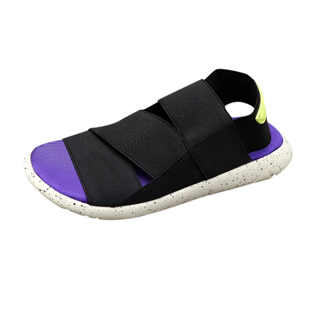 Purple Пара летних нескользящих сандалий; повседневные разноцветные сандалии-светильник с узором; материал верха-стрейч; 12 Apr - Цвет: Purple
