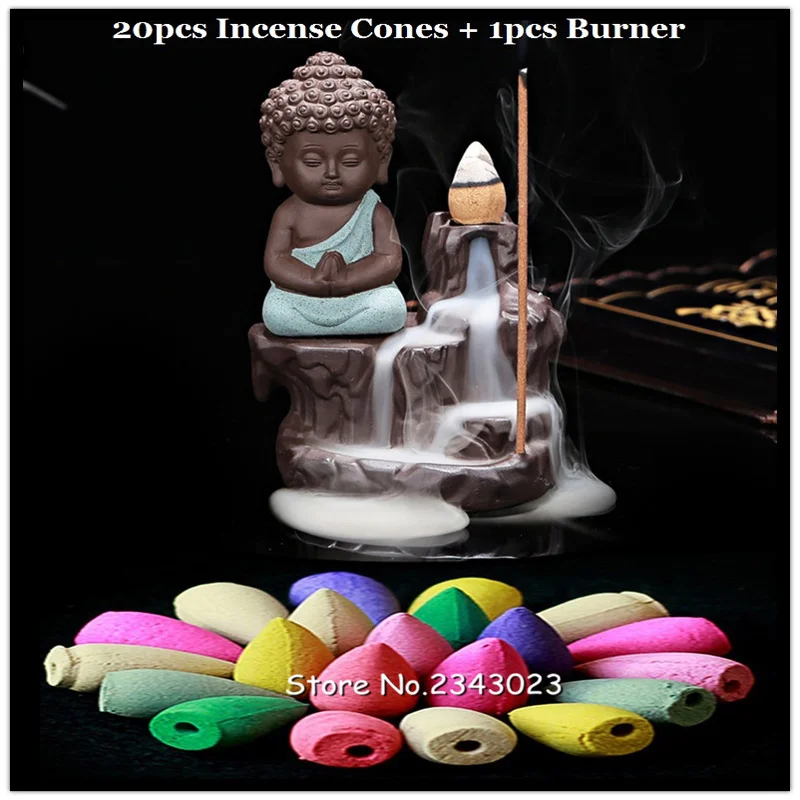 Creative Home Decor The Little Monk Small Buddha Censer Backflow Incense Burner Use In Teahouse 20Pc Cones + | Дом и сад