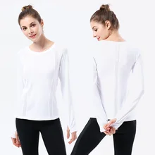 Белая Спортивная футболка для йоги, Женский гимнастический спортивный фитнес, женский спортивный топ с длинными рукавами, футболки с круглым вырезом, базовая футболка, топы, camiseta femin