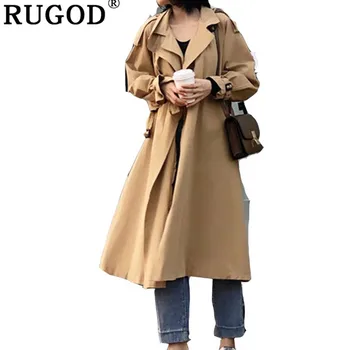 

RUGOD Elegant Long Women's coat Turn-down collar casual solid loose Female Outerwear Korean style office ladies Long Jackets