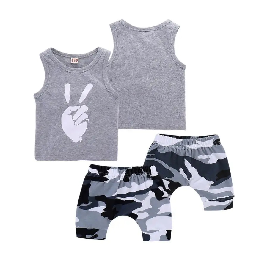 

2018 Toddler Kids Baby Boys Tops Victory T Shirt Vest Camouflage Shorts Outfits Set Comfortable And Breathable 5.28