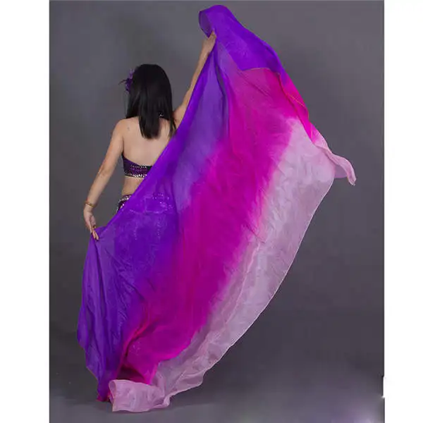 8 mommes шелк представление вуаль танцор контрастные цвета легкая текстура прямоугольный шарф женский Радужная вуаль танец живота 8 Mumi - Цвет: Purple and fuchsia