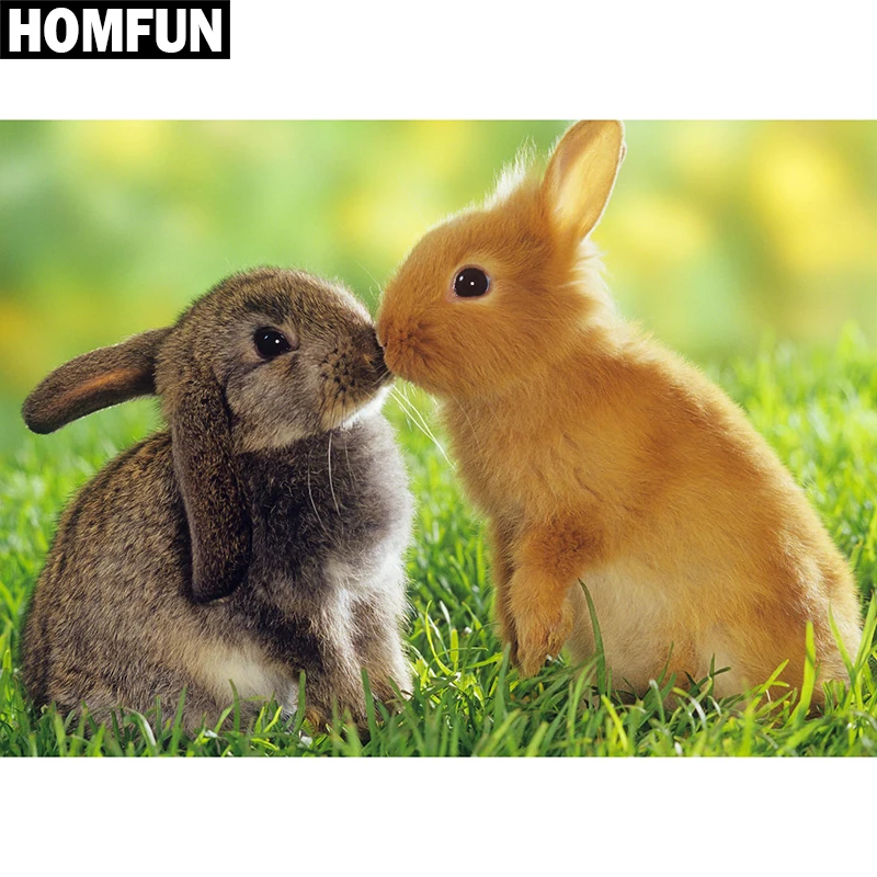 

HOMFUN Full Square/Round Drill 5D DIY Diamond Painting "Animal rabbit" Embroidery Cross Stitch 5D Home Decor Gift