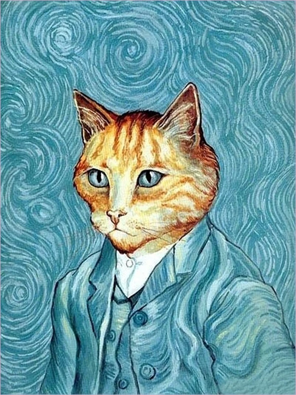 

van gogh cat design patchwork hand cloth 100% cotton hand DIY fabric for sewing patchwork diy decoration digital printing patch