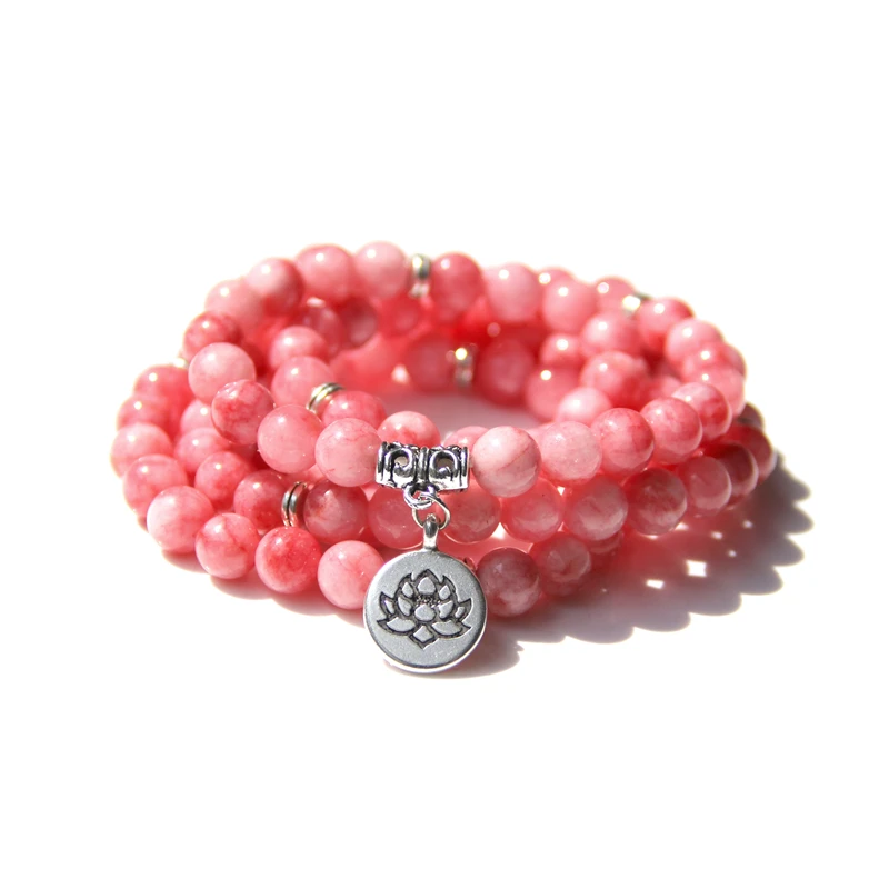 

Mala Bracelet 108 stone Beads bracelet lotus silver charm Necklace Bracelets for Women Men friendship couples Bangles girl gift