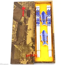 2 пары Китайский Винтаж ручной работы фарфоровые палочки для рыбы и поддержка с подарочной коробкой